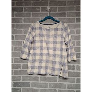 J.Jill Womens Soft Blue & White Seaport Checkered 3/4 Sleeve Knit Top Size Small